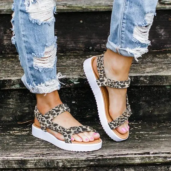 

Ladies Fashion Leopard Pattern Flat Heel Slip On Sandals Super Posh Gladiator Sandals Comfy Flip Flop Flat Sandals