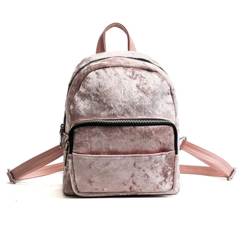 

Hot Sale Lovely Zipper Small Teenager Shoulder School Bag Pleuche Velvet Lady Mochila Women Mini College Backpack, Pink, black, gary