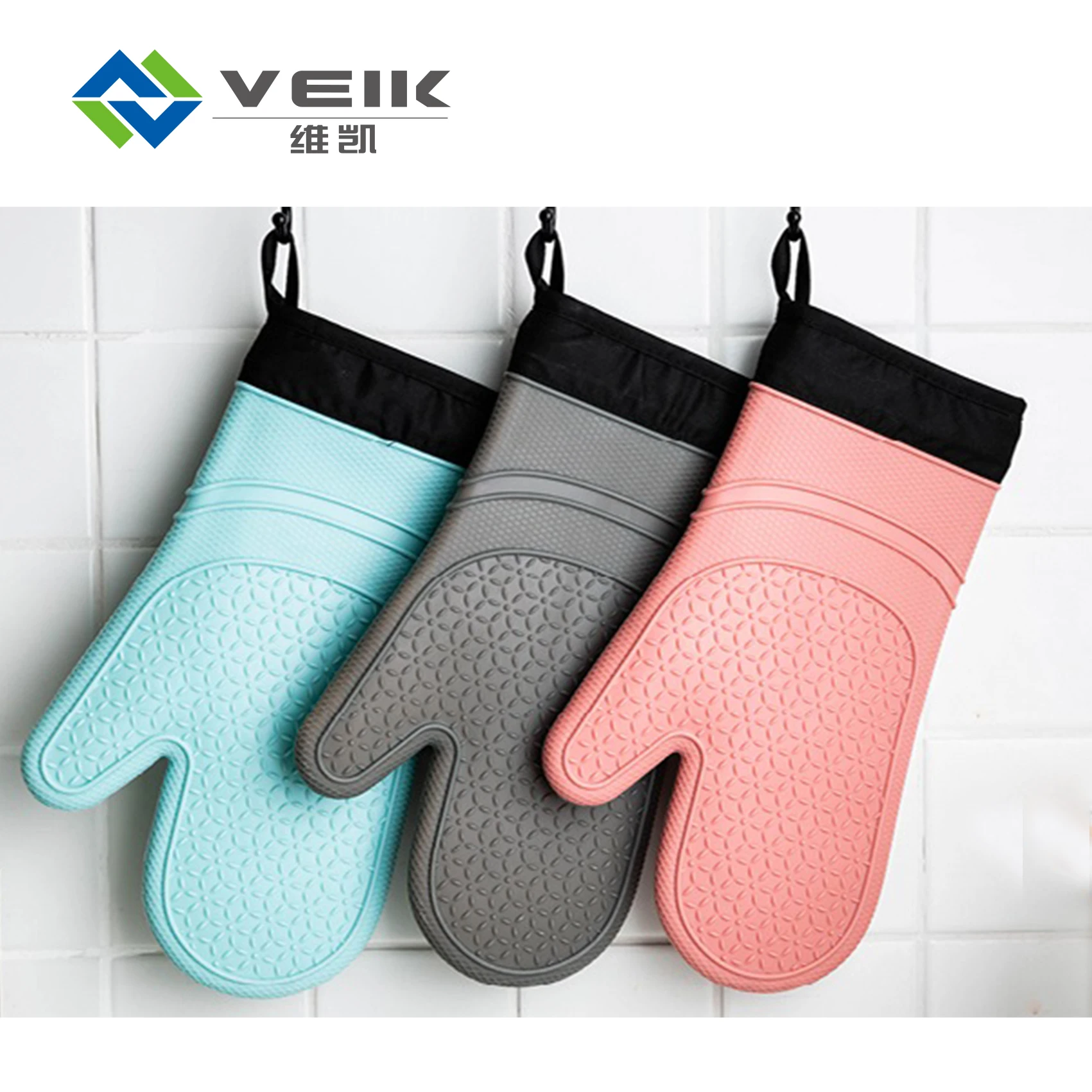 

Heat Resistant oven usage kitchen silicone glove with cotton lining inside, Custom color