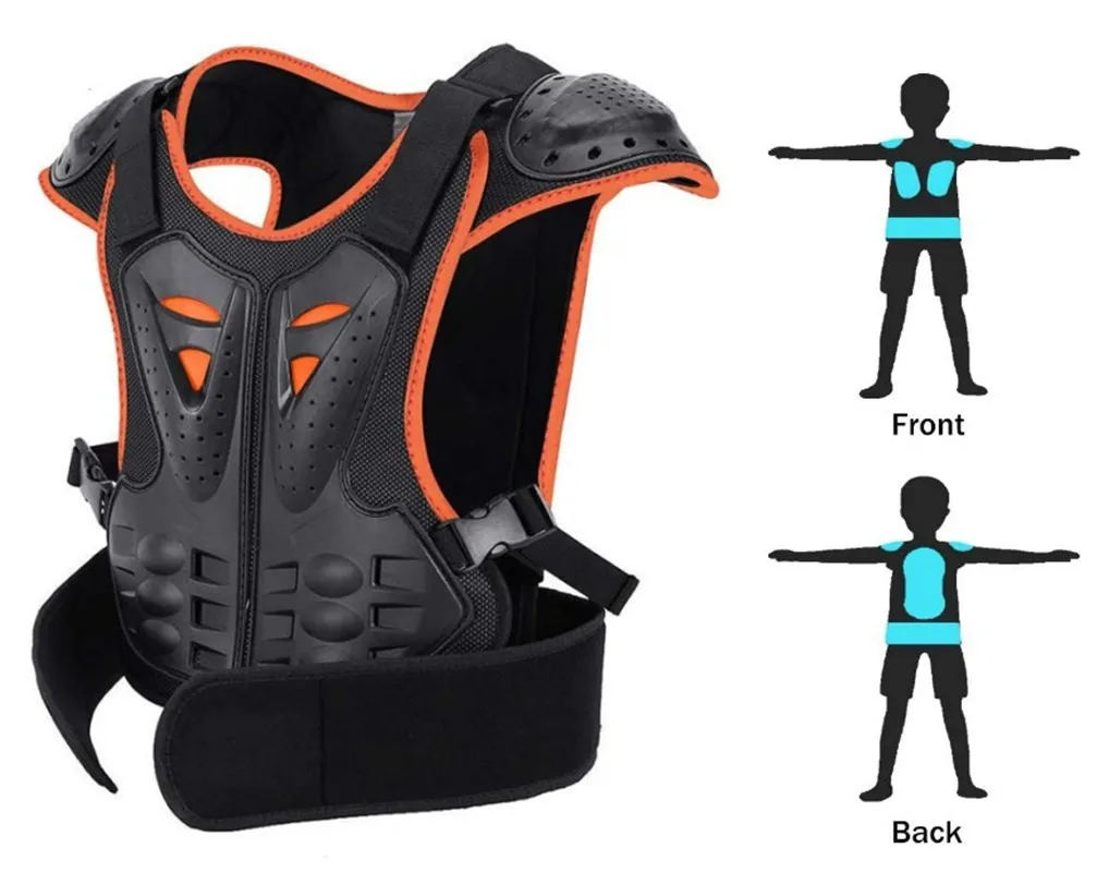 

Children Protective Armor Chest Suit Back Spine Protector Kids Motorbike Motorcycle Full Body Armor Vest, Black/red/green/orange