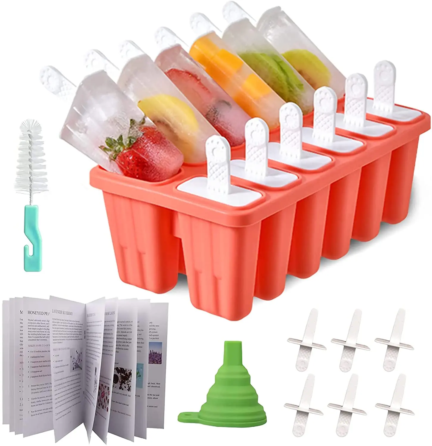 

Homemade Popside Mold 12 PCS Ice Pop Molds, Reusable Popsicle Molds Silicone BPA Free, Ice Pop Molds with Popsicle Maker Recipes, Red