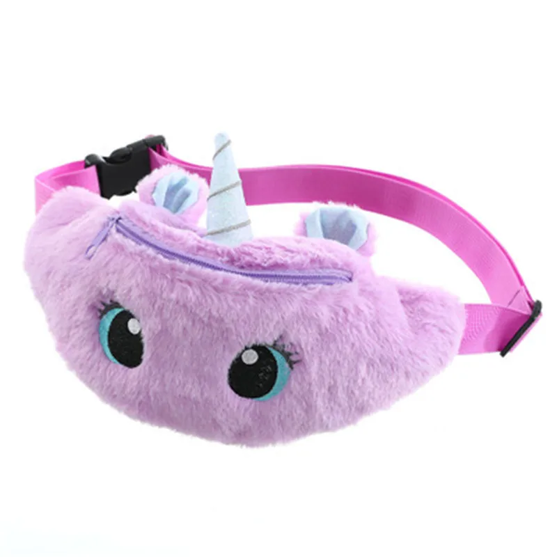 

Plush Unicorn Cartoon Shoulder Bags Girls Cute Waist Kindergarten Children's Messenger Chest Bag, As the picture display