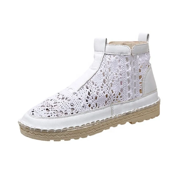 

New products ladies causal shoes wholesale high-top breathable lace flat women Martin boots, Beige/white as picture