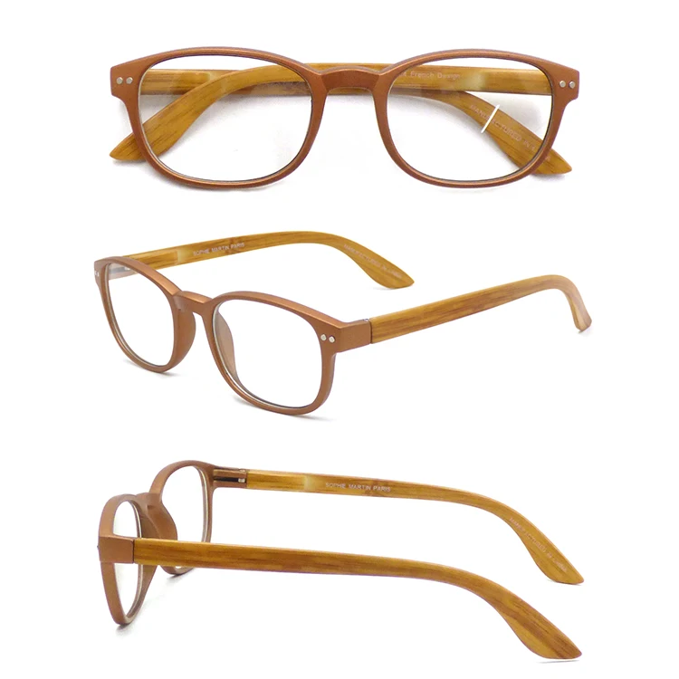 

Unisex Wood Grain Full Frame Reading Glasses AC Lens PC Temples Eyeglasses