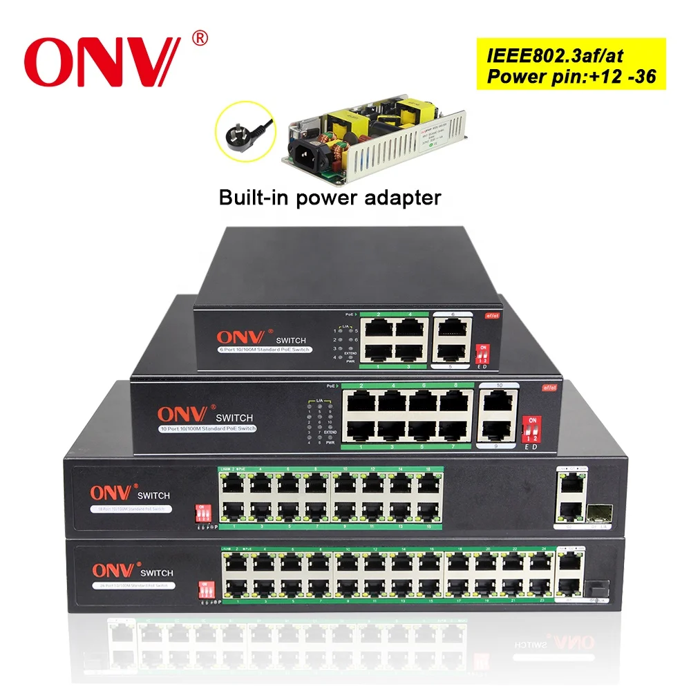 

PoE switch unmanaged 48V with 4/8/16/24 100M ports gigabit uplink switch poe IEEE802.3 af/at ethernet switch suitable for IPC