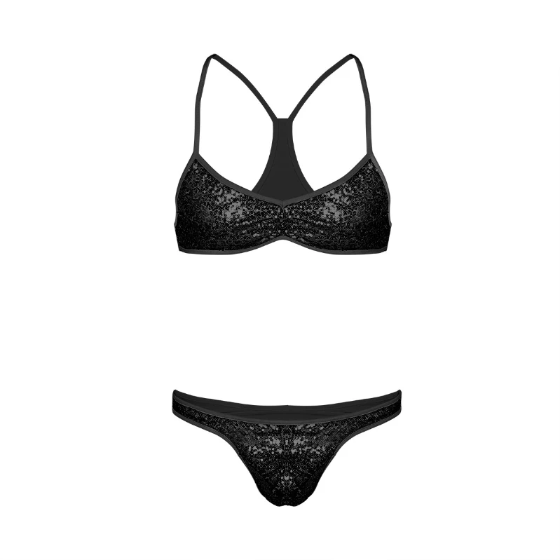 

Hot Sale Male Sissy Shiny PVC Bralette Bra Top with Briefs Panty Sissy Lingerie For Crossdressers