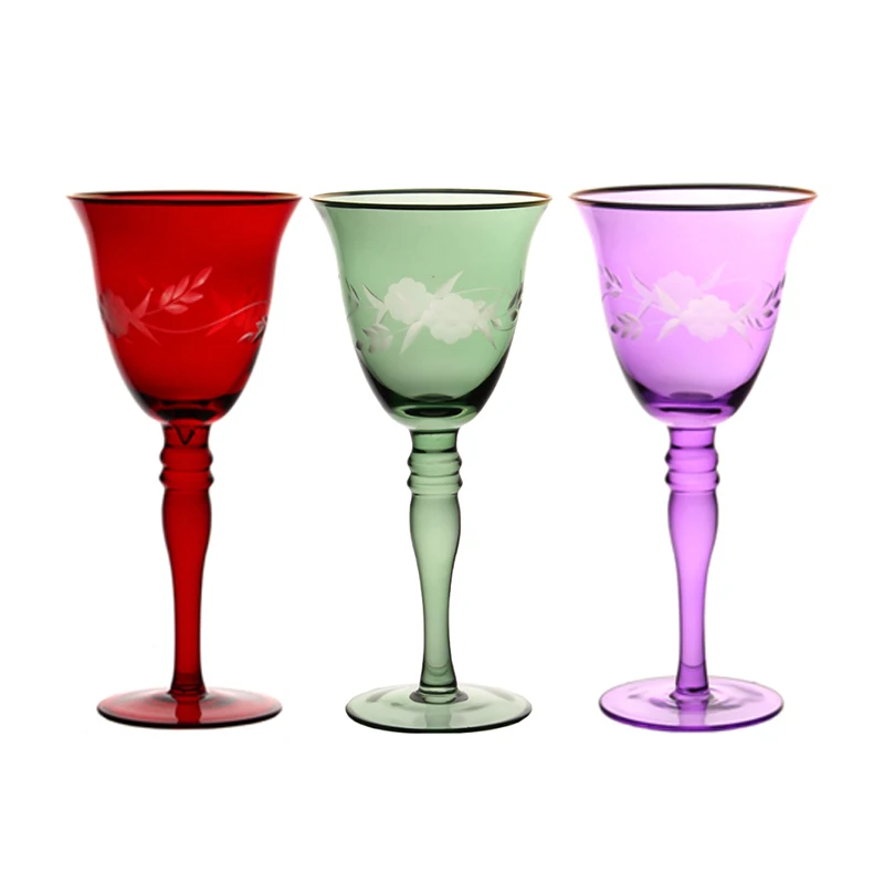 Handmade Glassware Manufacturer Sprayed Colorful Red Wine Glass With