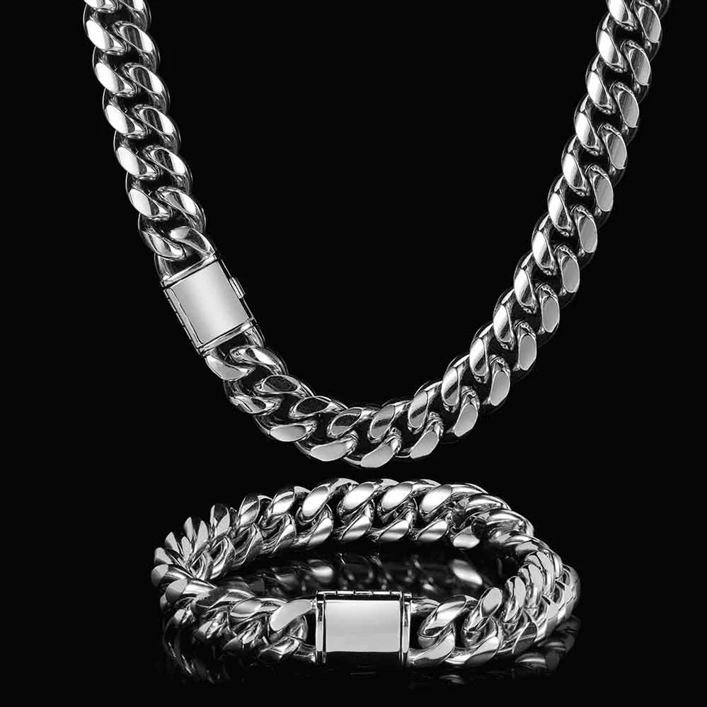 

New Arrival Custom Men Silver Chain Chunky Hip Hop Jewelry Miami Cuban Chain Stainless Steel Cuban Link Necklace For Men, Silver,gold