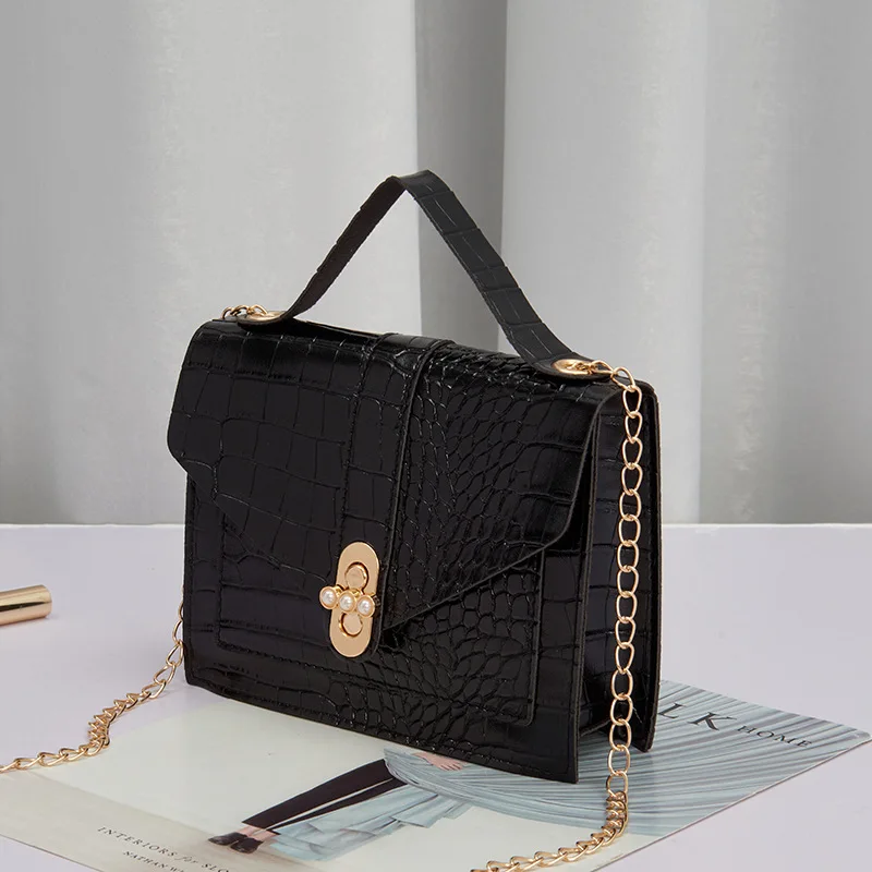 

New products Crocodile pattern pearl lock chain small square bag summer 2021 handbags women small handbags mini, Customizable