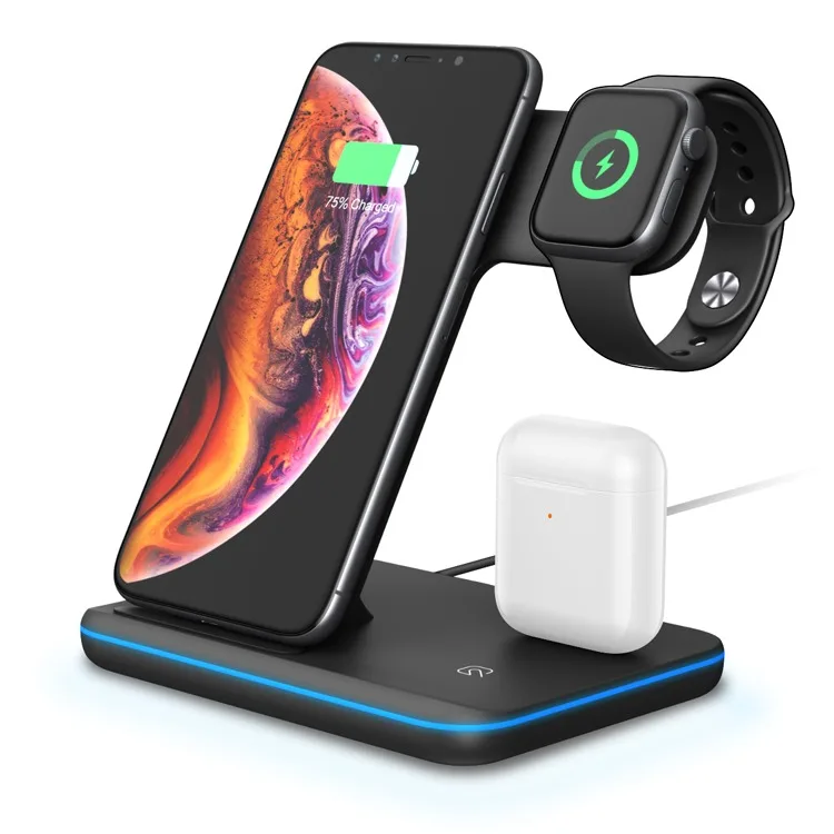 

New Qi Wireless Charging Multifuncion Station 3 in 1 15w 10w Fast Charge Wireless Charger Stand