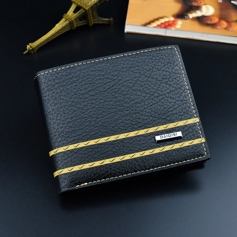 

Customize the latest men Pu leather wallet short fashion simple men wallet, Black,khaki
