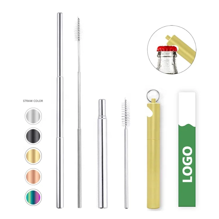 

Foldable Collapsible Retractable Stainless Steel Drinking Straw With Case And Bottle Opener, Colorful