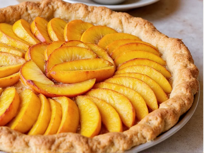 Perfectly sliced homemade peach pie with flaky crust