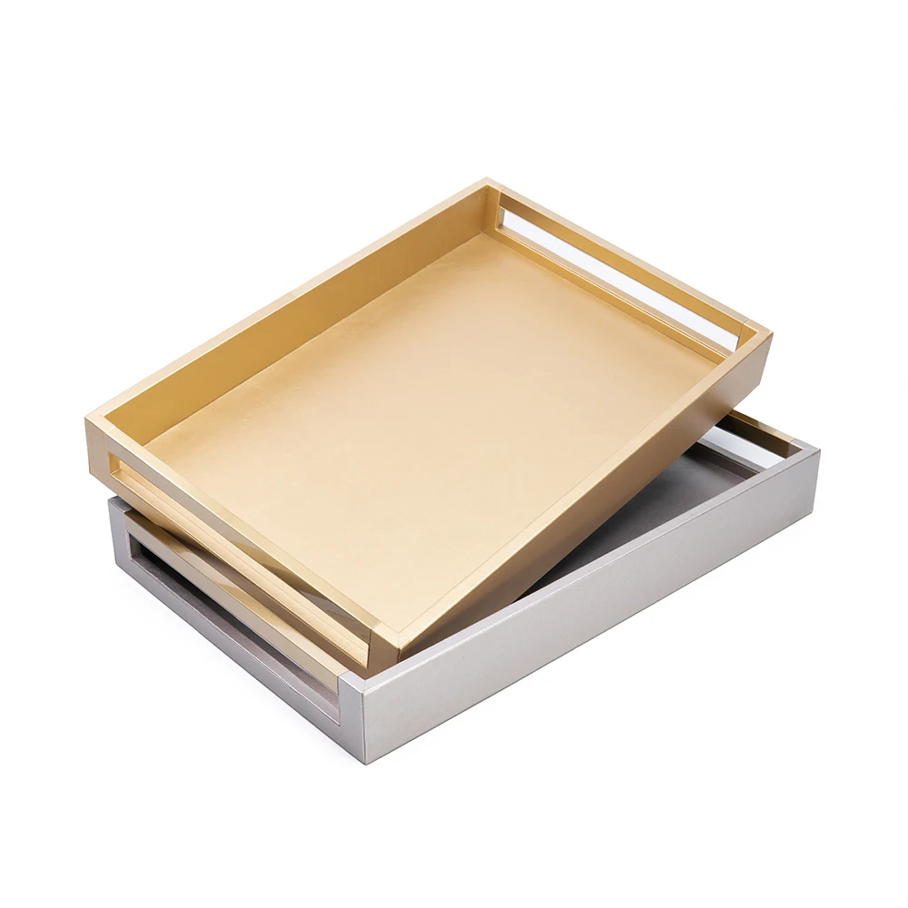 

Ready to Ship Chocolate Tray Serving Tray Smooth PU Leather Wood Touch Feel Leather Valet Tray