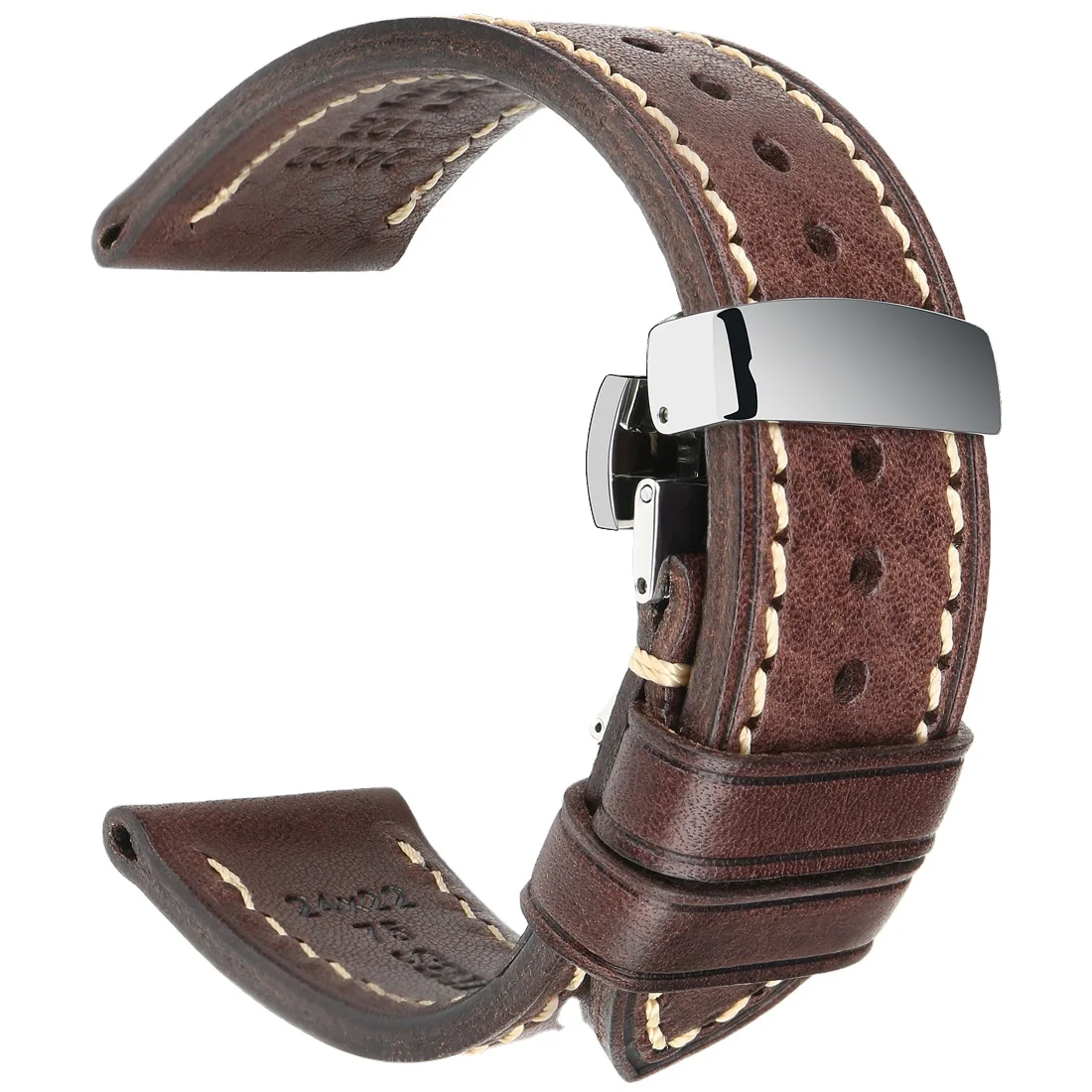 

MAIKES Wholesale Deployment Buckle Watch Band Bracelet Black Coffee Brown Leather Watch Strap Genuine 21mm