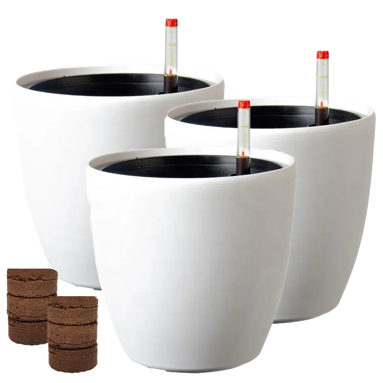 

Pack of 3 Self Watering Plastic Planter with Water Level Indicator White Decorative Self Watering Planter Pot for House Plants