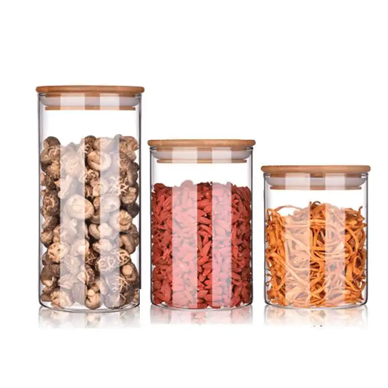 

Round cylinder heat resistant spice jar storage jar mason borolicicate glass jar with lid, Transparent