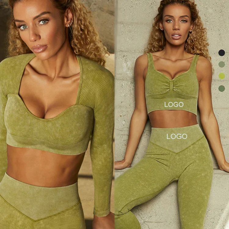 

New Design Big Butt Yoga Pants Set Leggings High Waisted Workout Gym Sports Tights Long Sleeve Crop Top Suits