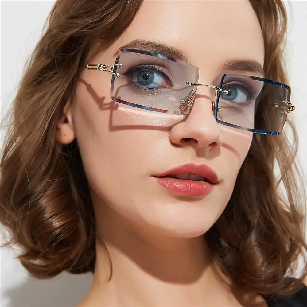 

wholesale Jheyewear fashion rimless square metal frame colorful trendy ladies women shades sun glasses sunglasses 2020