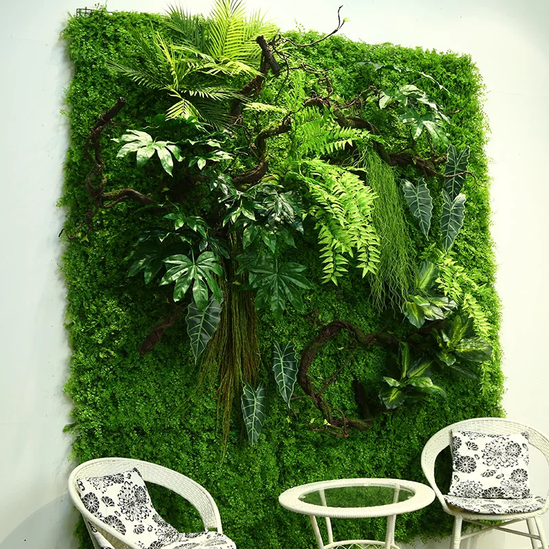 

Indoor Decor 3D Greenery Vertical Wall Plant System Fake Green Leaves Plastic Hanging Foliage Artificial Plants Wall Panel