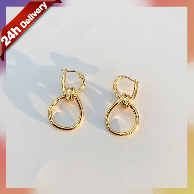 

Dylam Knot Twisted Hoop Earring Retro Statement 18K Gold Plated Brass Unique Creative Geometric Earrings