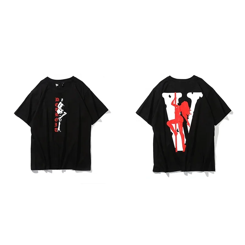 

100 cotton white T-shirt vlones hip-hop style round neck men and women loose large size high quality short sleeve wholesale