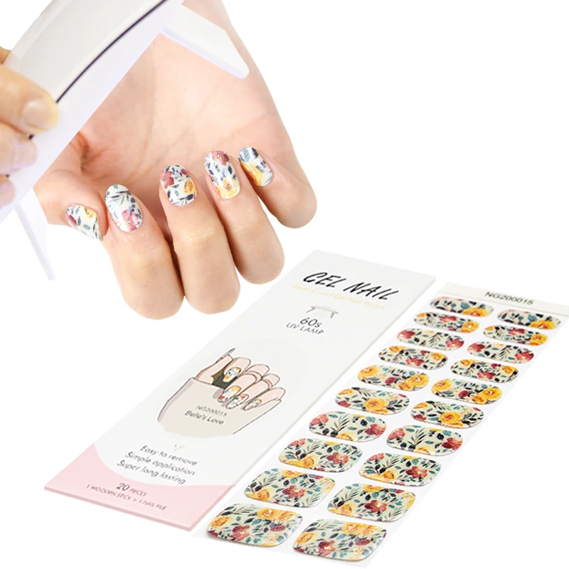 

Huizi factory New OEM Hot sales nail wraps Korean high quality semi cured Gel Nail polish wraps Sticker