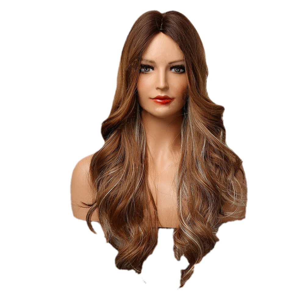 

RTS Brown gradation blonde mid-length curly hair wig high temperature wire headgear