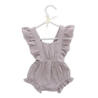

Hot puff sleeve muslim baby rompers 100% cotton double solid baby onesie rompers for girl
