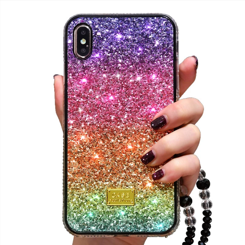 

Ranibow Color Bling Powder Adhesive Phone Case Girl Style Shiny Phone Case