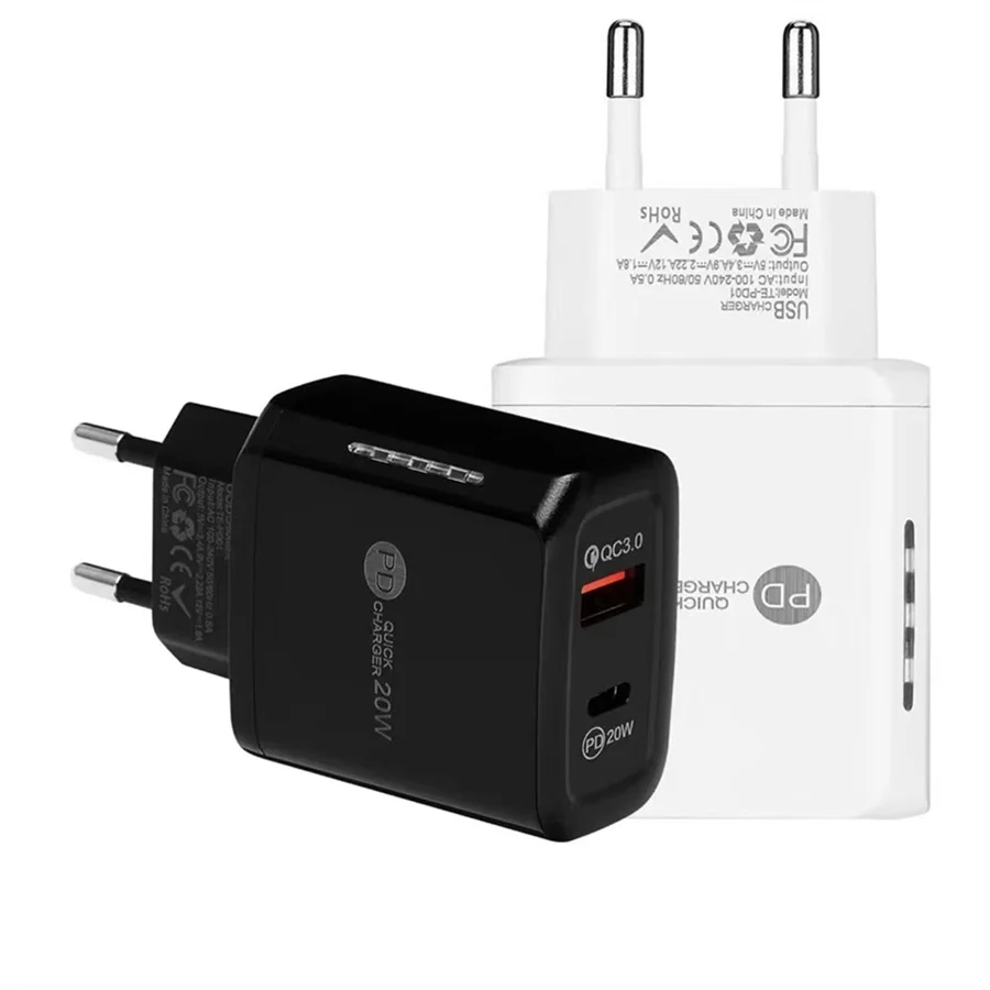 

QC 3.0 PD 20W Android Mobile Phone Charger Universal USB Wall Home Charger for EU/US Chargers For Mobile Phone, Black, white