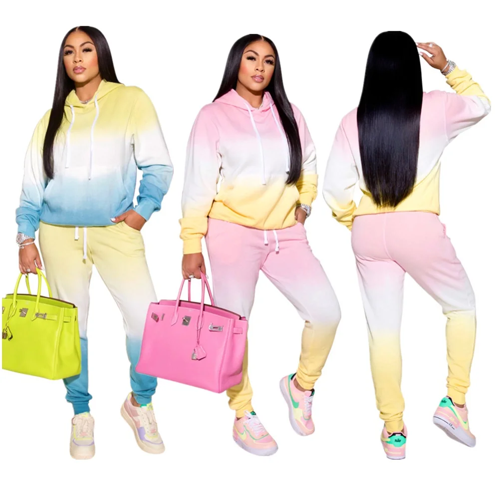 

Fall Sets 2021 Two Piece Pants Set Gradient Sweatpants And Hoodie Set Sweatshirt For Women, Picture