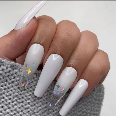 

free shipping frech long transparent full cover diamond 3d fake nails, Colorful