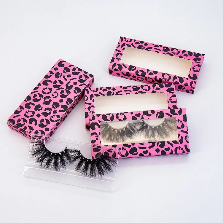 

25mm 27mm 30mm mink lashes box supplier eyelash case leopard print eyelash box rectangle heart widnow pink eyelash box, Pink / black / blue /
