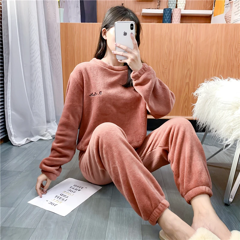 

2020 New Fashion Comfortable Soft Sleep Coral Fleece Pajama Pants Women Sleep Bottoms Pajamas, Red,blue,brown,gray,pink