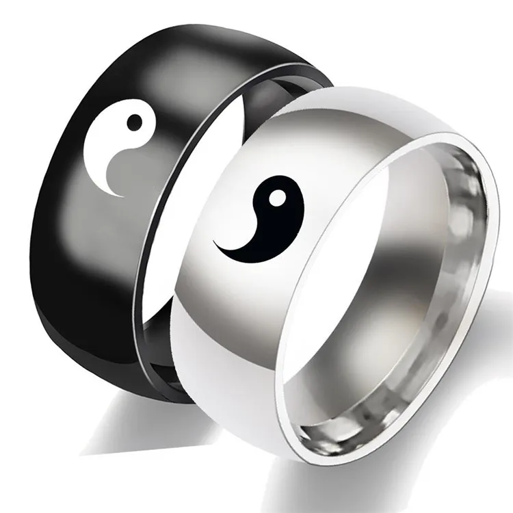 

Cheap Stainless Steel Black Silver Vintage Rings Love Tai Chi Yin Yang Ring, Picture