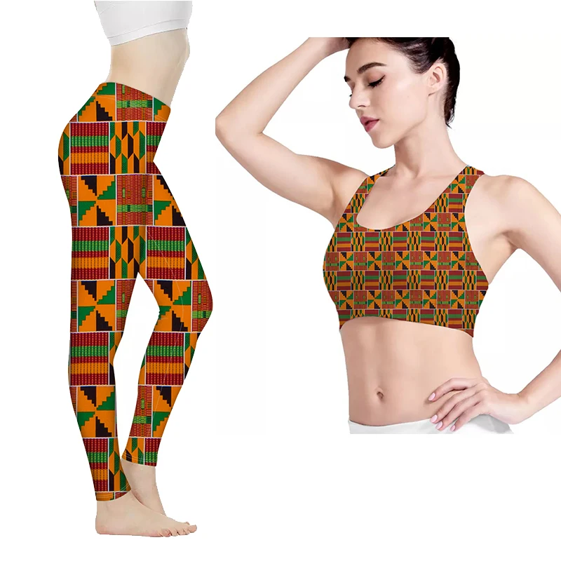 

African Print Fitness&Yoga Wear Women Active Gym Wear Sets Yoga Legging With Logo, Customized color/size/pattern