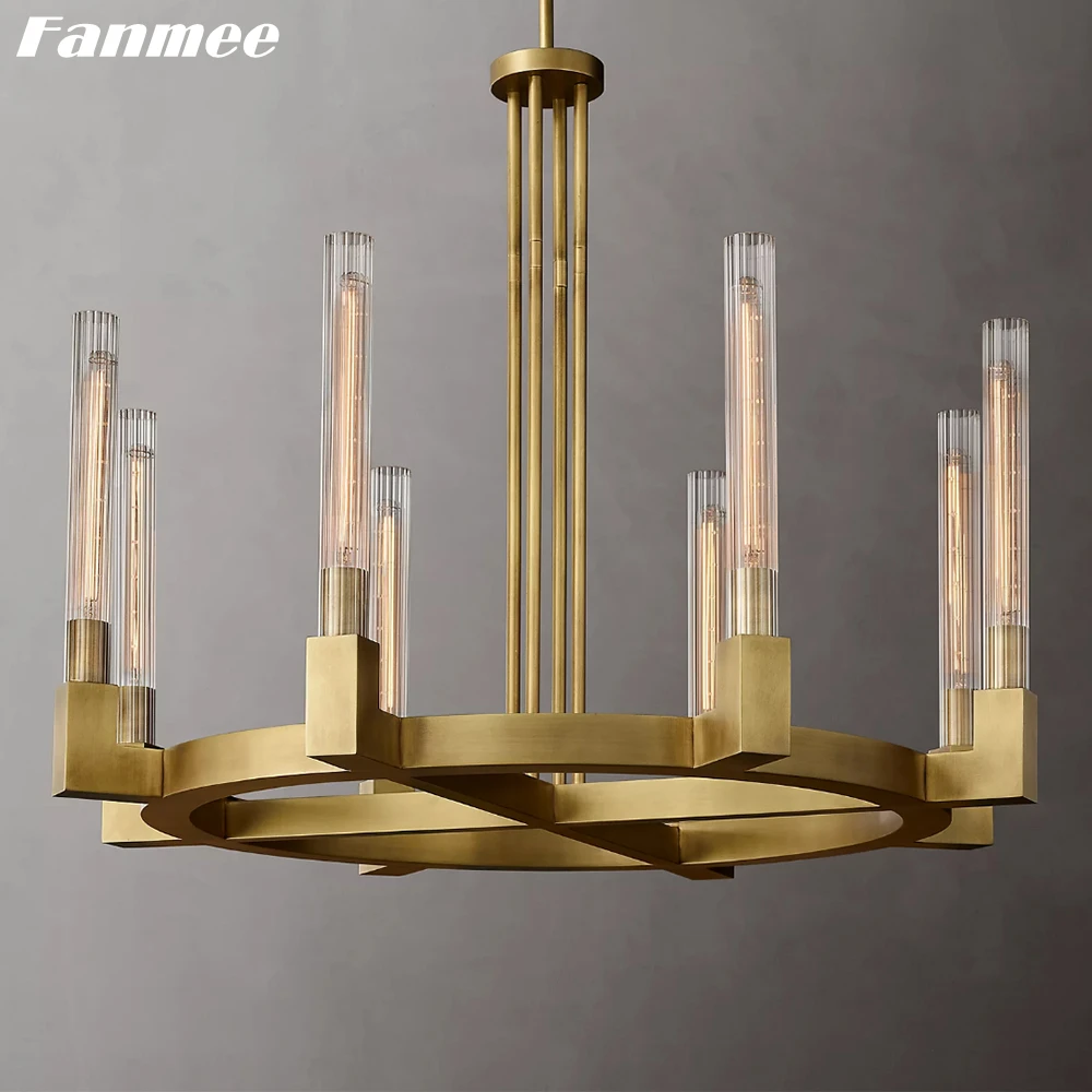 

Cannele Round Chandelier Vintage Luxury Glass Hanging Chandelier Lighting Home Decor Living Room Ceiling Chandelier Lamp for Vil, Brass,black