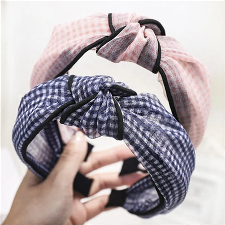 

Retro Small Plaid Fabric Headband Fashion Knotted Women's Hair Band, Picture