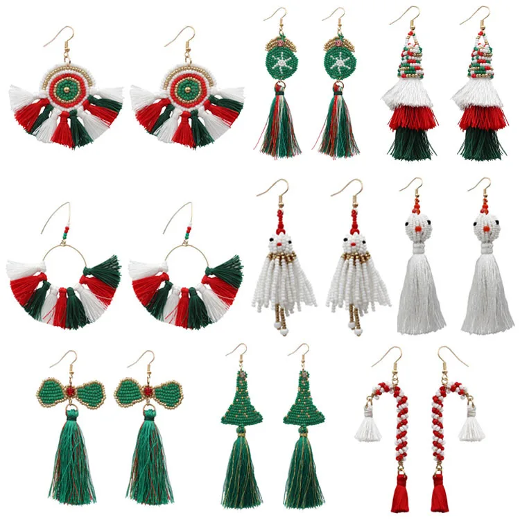 

Professional Design Christmas Earrings Bohemian Handmade Tree Rice Beads Ornaments Earings For Women 2021, As shown