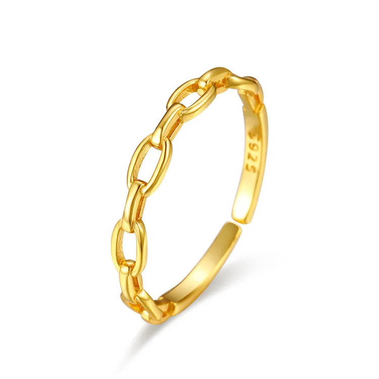 

18K Gold Filled Cross Chain Design Bead Type 925 Sterling Silver Thin Open Ring
