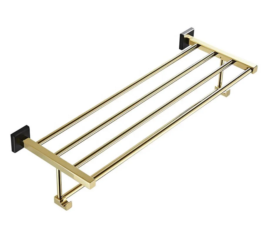 

Hot sale hotel home wall mounted square brass toilet set black gold bathroom accessories