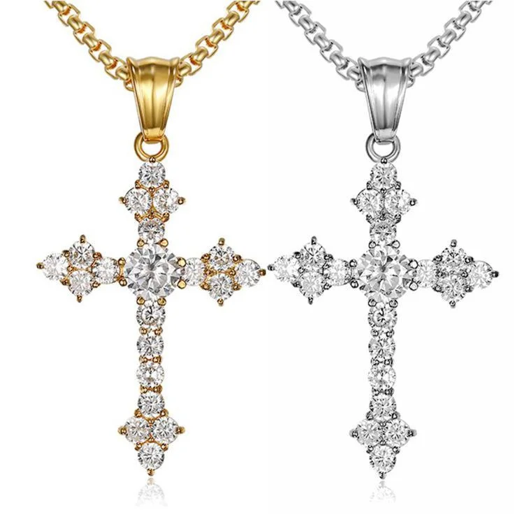 

Three silver gold plated cross pendant stainless steel necklace design religious luxury jewelry