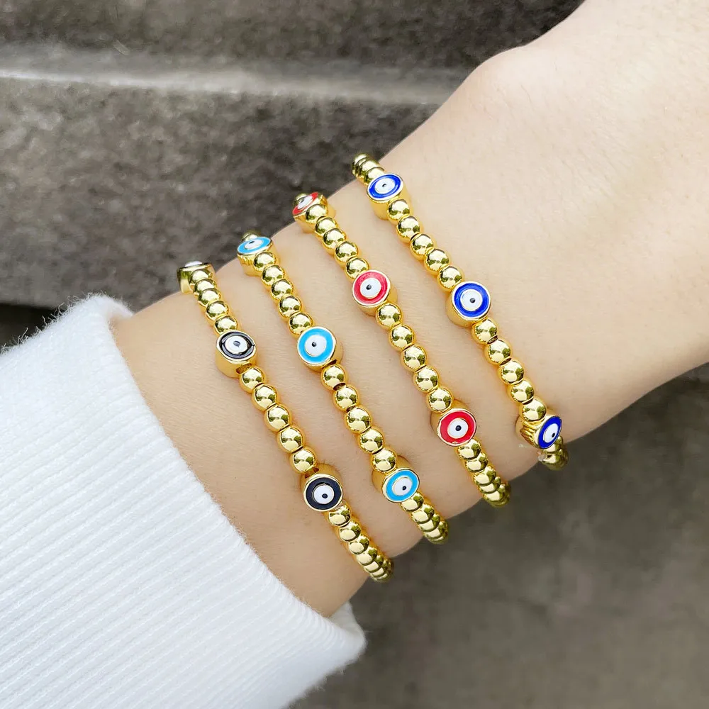

Boho Jewelry Classic Design Colorful  Women Turkish Devil Eye Gold Beaded Bracelets