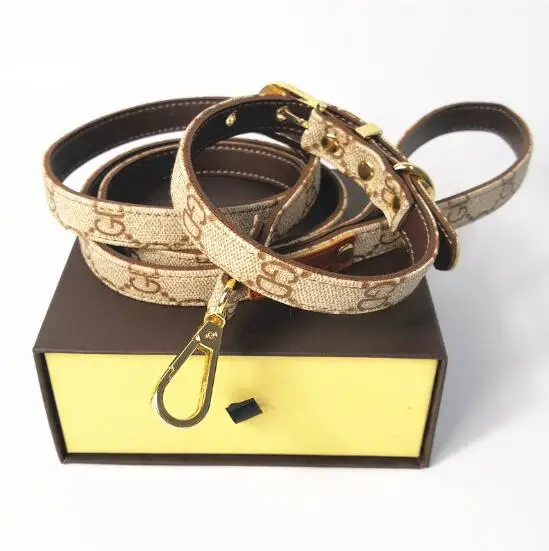 

luxury leather printing dog collar and leash set pet leather collar suit for dog, 4 colors