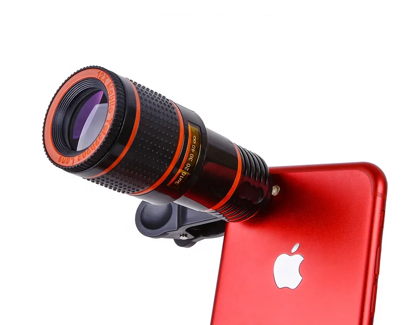 

Mobile Phone Lens Kit 12X Smartphone Optical Telescope Lens Kit Universal Clip Optical Zoom Lens for iPhone Samsung Huawei, Red/black, white