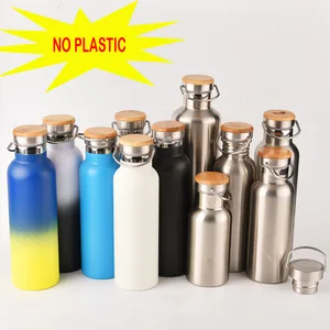 Image of Customized logo army double wall kids insulated 18 8 stainless steel vacuum flask thermos water bottle with bamboo lid china