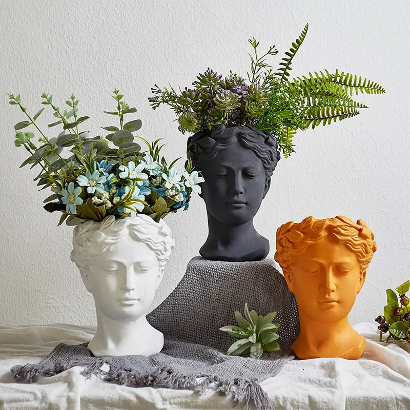 

Concrete Head Statue Flower Pots Plant Pots With Face Succulent Flower Pots & Planters Plants, Pic show