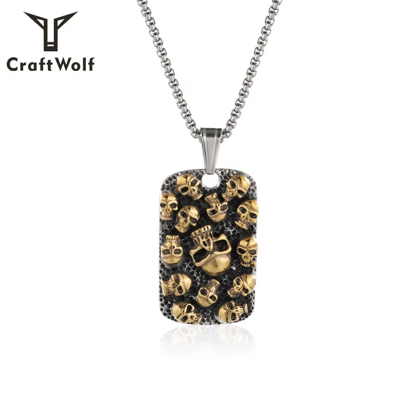 

Craft Wolf hip hop jewelry fashion gothic punk Viking gold men women Embossed personalized army skull chain Necklace, Gold,silver