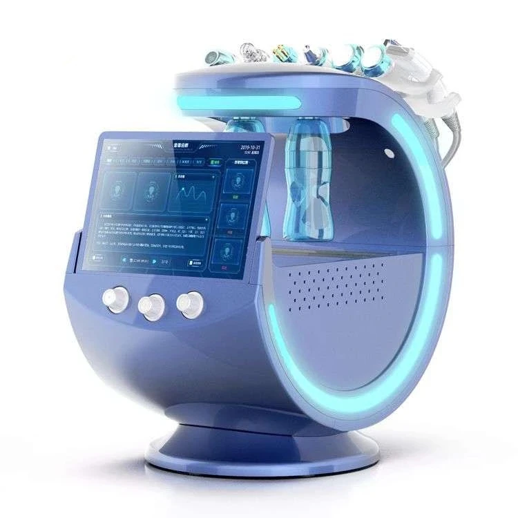 

2020 Multifunction Smart Ice Blue Ultrasonic RF Skin Scrubber Dermabrasion deep cleansing Machine with skin analysis system